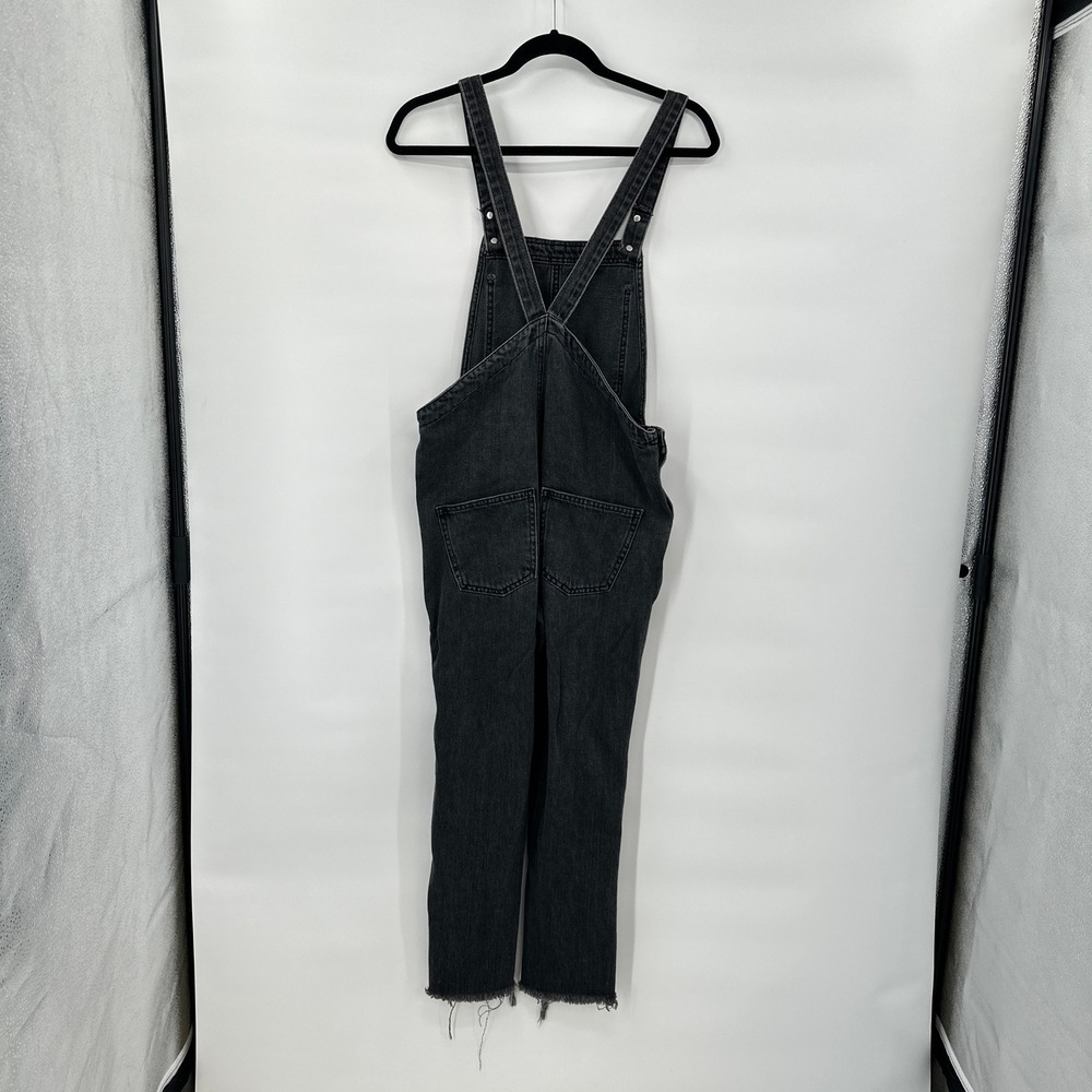 Topshop Moto Faded Black Denim Overalls Bibs 4 Raw Frayed Hem Y2K Revival Grunge - Picture 4 of 8